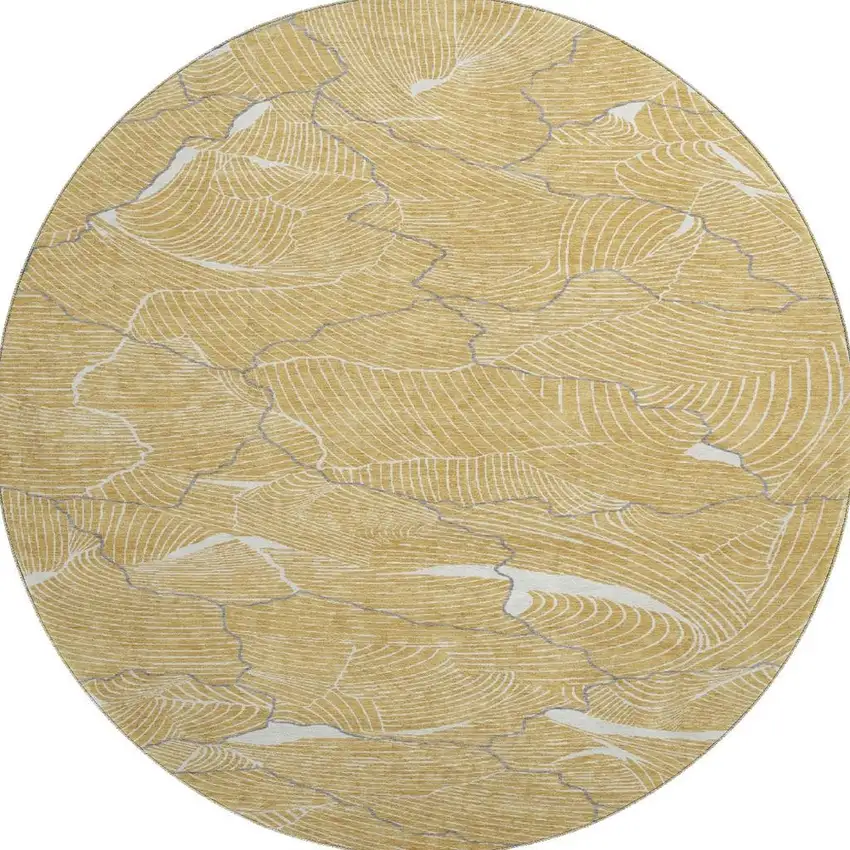 8' Gold Ivory And Gray Abstract Washable Round Rug With UV Protection Photo 3