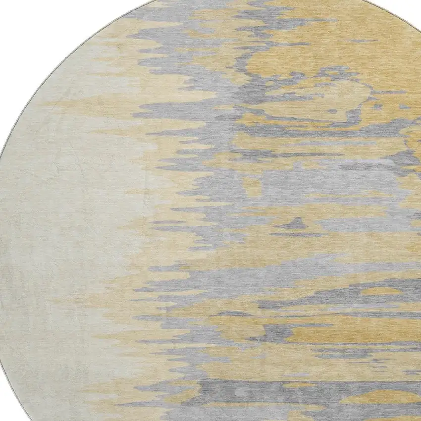 8' Gold Ivory And Gray Abstract Washable Round Rug With UV Protection Photo 2