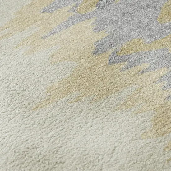 8' Gold Ivory And Gray Abstract Washable Round Rug With UV Protection Photo 8