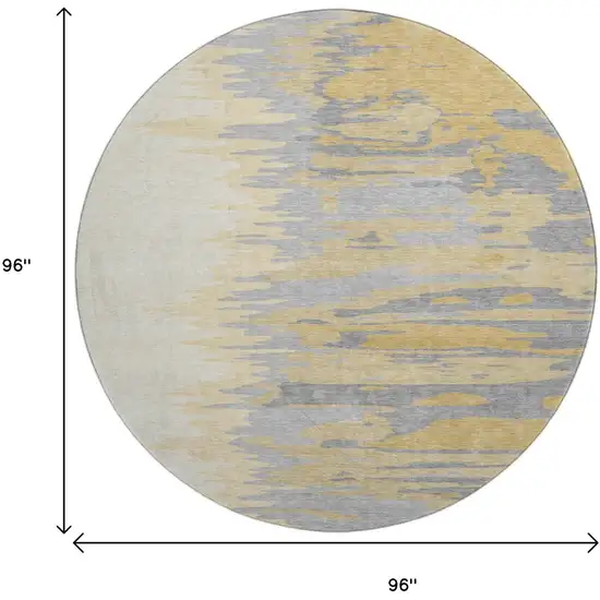 8' Gold Ivory And Gray Abstract Washable Round Rug With UV Protection Photo 9