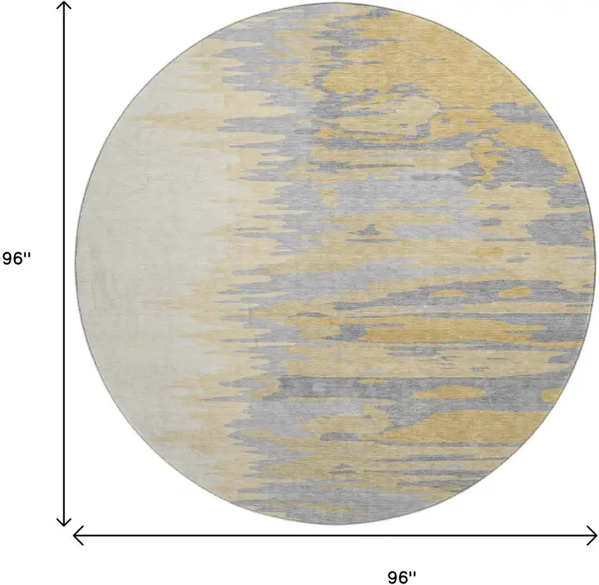 8' Gold Ivory And Gray Abstract Washable Round Rug With UV Protection Photo 9