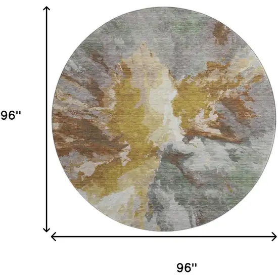 8' Gold Ivory And Gray Abstract Washable Round Rug With UV Protection Photo 9