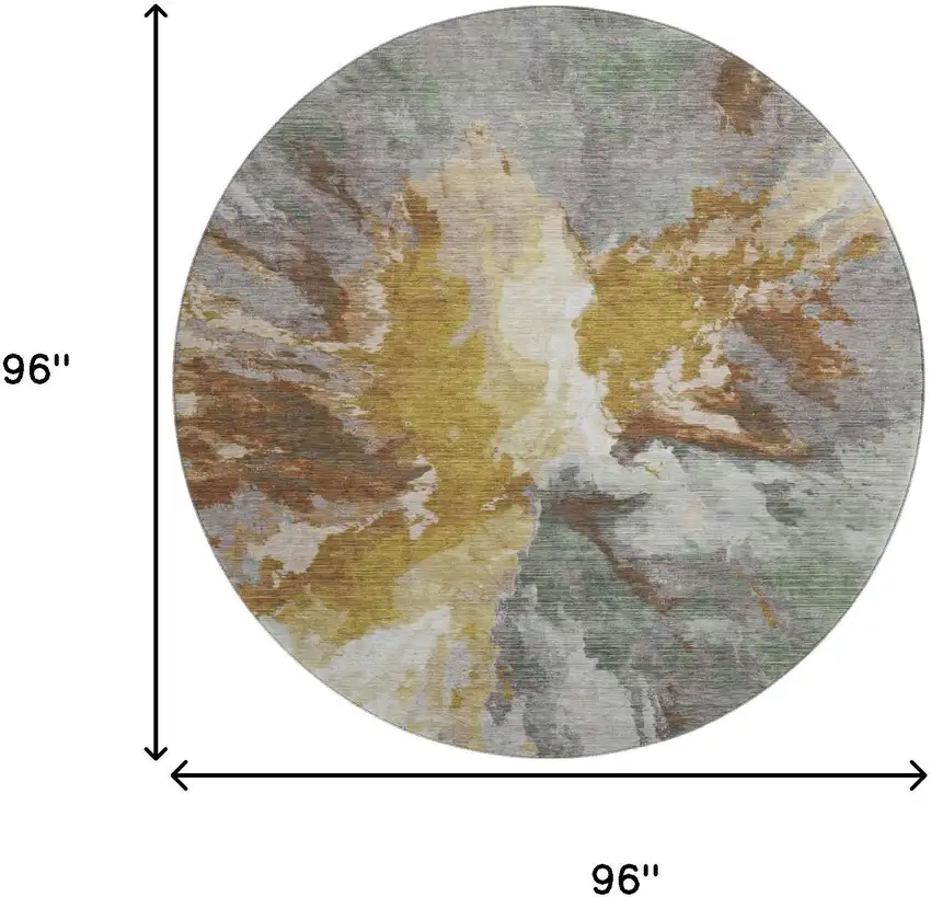 8' Gold Ivory And Gray Abstract Washable Round Rug With UV Protection Photo 9