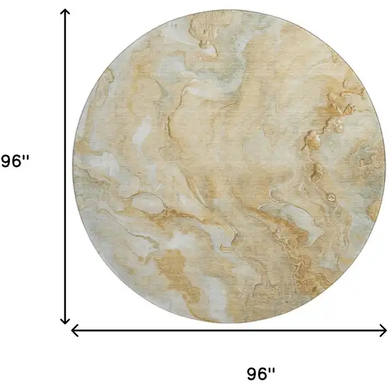 8' Gold Ivory And Gray Abstract Washable Round Rug With UV Protection Photo 9