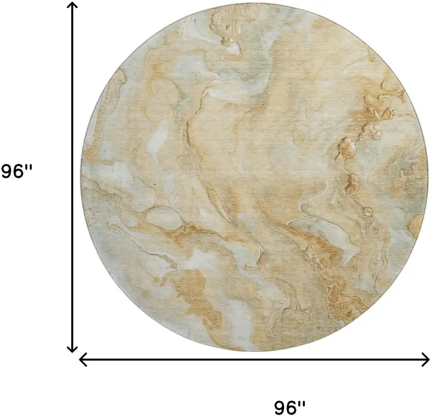 8' Gold Ivory And Gray Abstract Washable Round Rug With UV Protection Photo 9