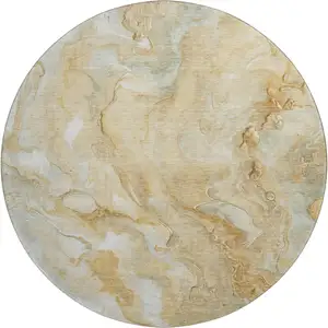 Photo of 8' Gold Ivory And Gray Abstract Washable Round Rug With UV Protection