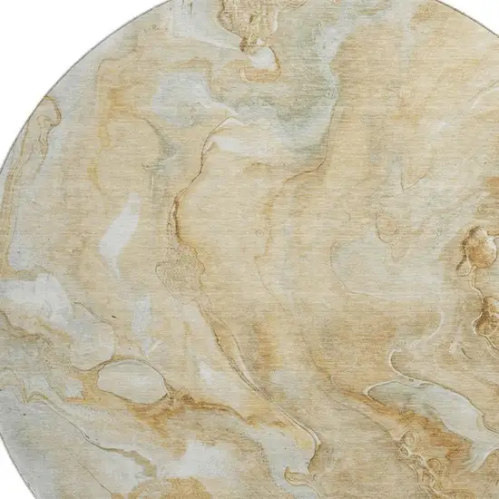 8' Gold Ivory And Gray Abstract Washable Round Rug With UV Protection Photo 2