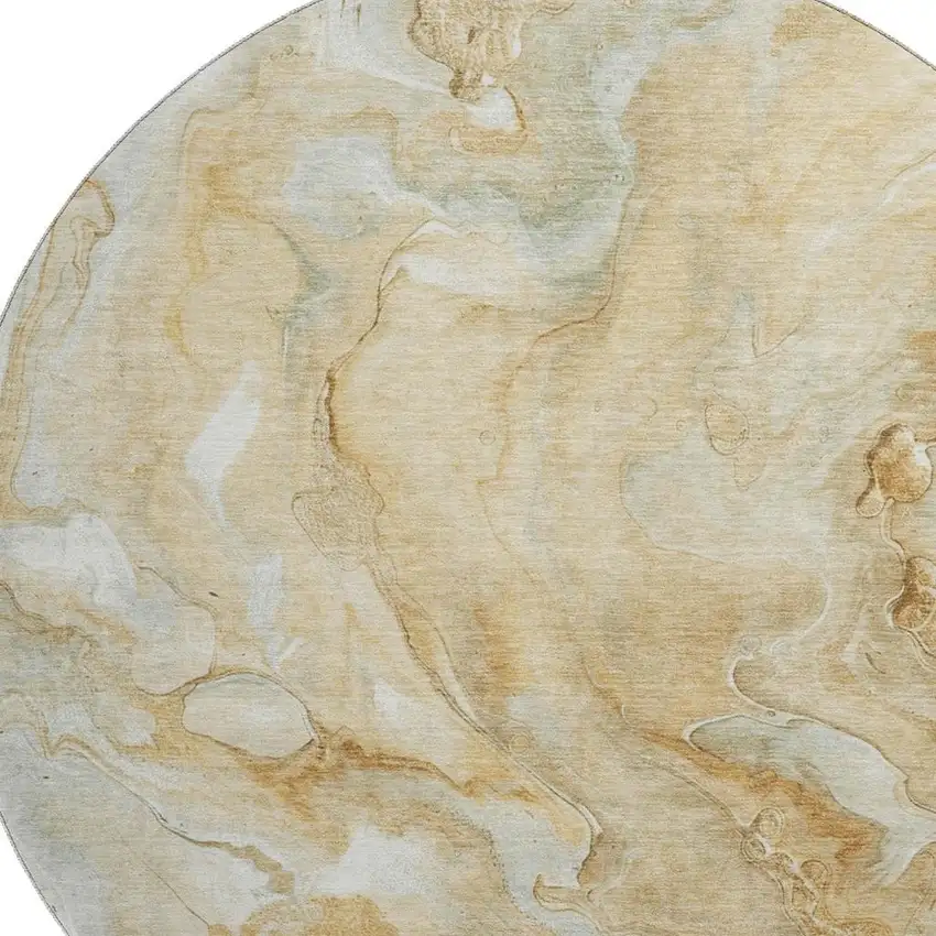 8' Gold Ivory And Gray Abstract Washable Round Rug With UV Protection Photo 2