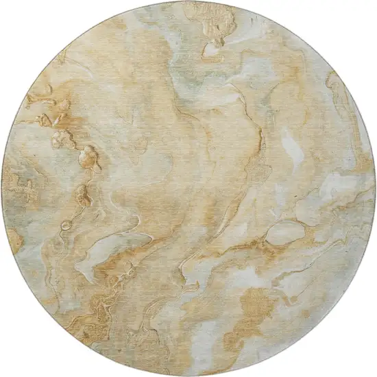 8' Gold Ivory And Gray Abstract Washable Round Rug With UV Protection Photo 3