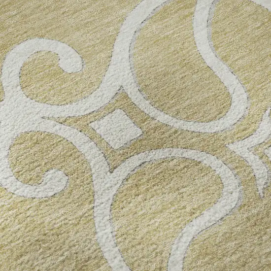 8' Gold Ivory And Gray Floral Medallion Washable Round Rug With UV Protection Photo 9