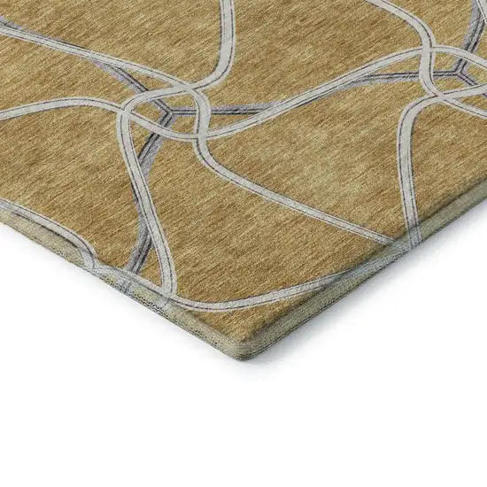 8' Gold Ivory And Gray Geometric Washable Round Rug With UV Protection Photo 6