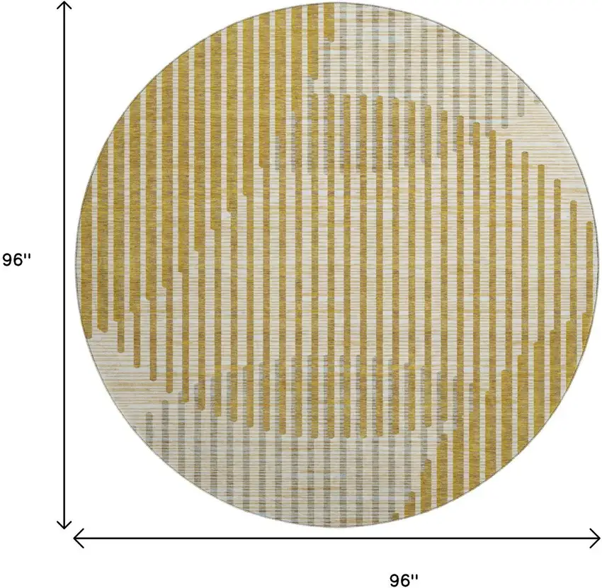 8' Gold Ivory And Gray Geometric Washable Round Rug With UV Protection Photo 9