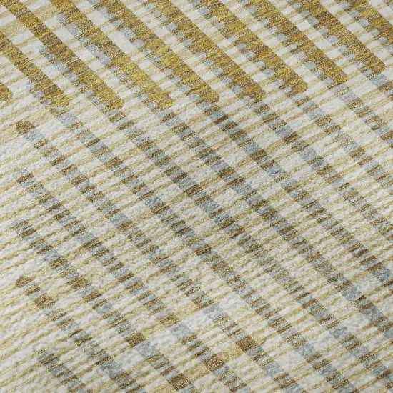 8' Gold Ivory And Gray Geometric Washable Round Rug With UV Protection Photo 8