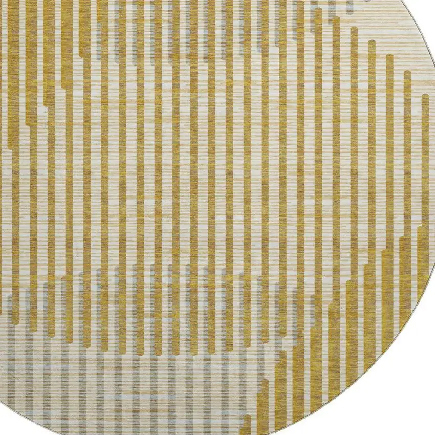 8' Gold Ivory And Gray Geometric Washable Round Rug With UV Protection Photo 2