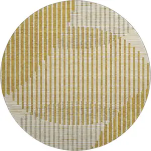 Photo of 8' Gold Ivory And Gray Geometric Washable Round Rug With UV Protection