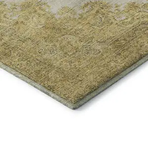 Photo of 8' Gold Ivory And Gray Oriental Washable Round Rug With UV Protection