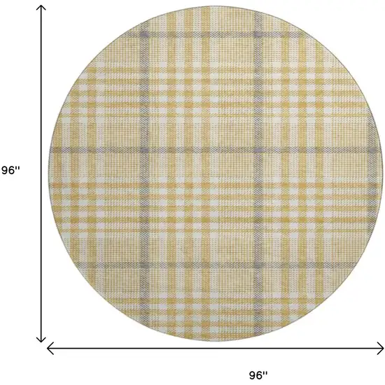 8' Gold Ivory And Gray Plaid Washable Round Rug With UV Protection Photo 8