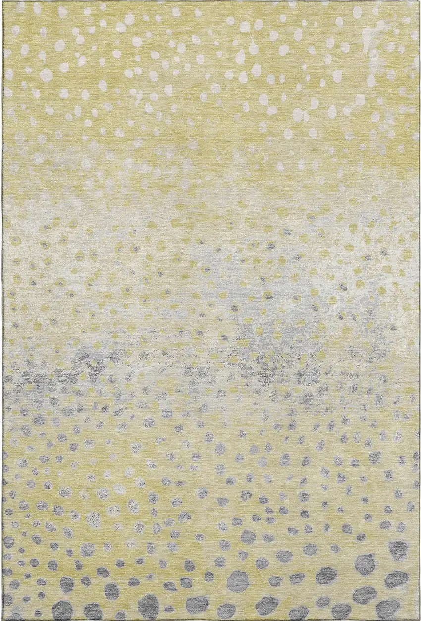 8' Gold Ivory And Gray Polka Dot Washable Area Rug With UV Protection Photo 1