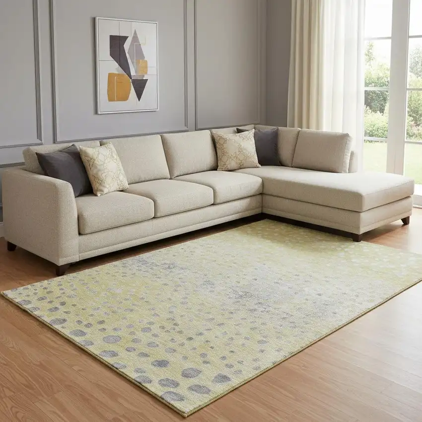 8' Gold Ivory And Gray Polka Dot Washable Area Rug With UV Protection Photo 2