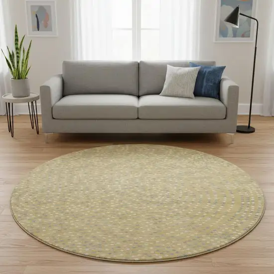 8' Gold Ivory And Gray Polka Dot Washable Round Rug With UV Protection Photo 2