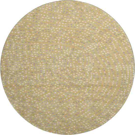 8' Gold Ivory And Gray Polka Dot Washable Round Rug With UV Protection Photo 1