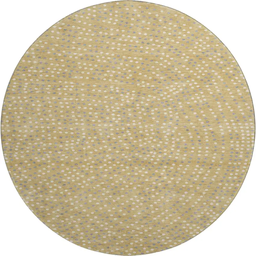8' Gold Ivory And Gray Polka Dot Washable Round Rug With UV Protection Photo 1