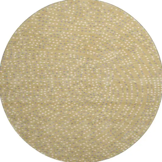 8' Gold Ivory And Gray Polka Dot Washable Round Rug With UV Protection Photo 3