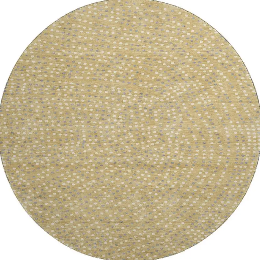 8' Gold Ivory And Gray Polka Dot Washable Round Rug With UV Protection Photo 3