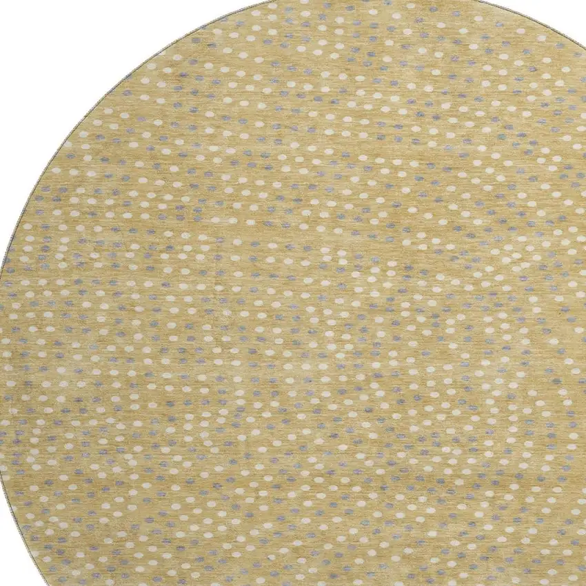 8' Gold Ivory And Gray Polka Dot Washable Round Rug With UV Protection Photo 2