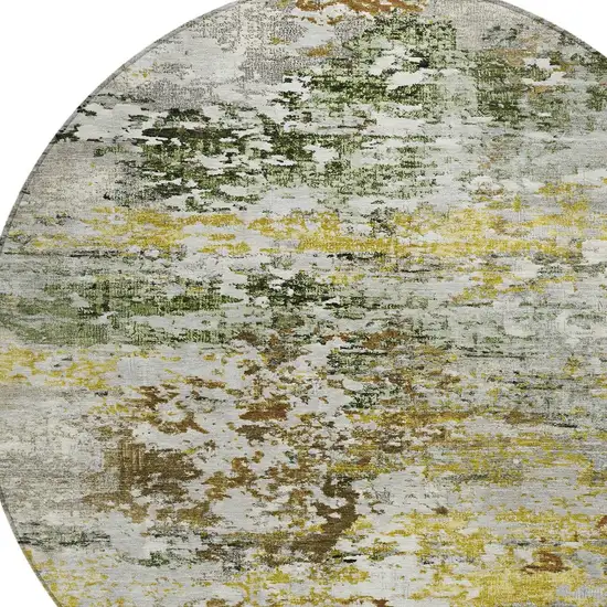 8' Gold Ivory And Gray Round Abstract Washable Indoor Outdoor Area Rug Photo 8