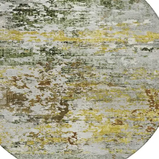 8' Gold Ivory And Gray Round Abstract Washable Indoor Outdoor Area Rug Photo 4