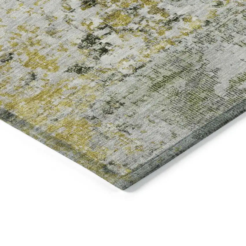 8' Gold Ivory And Gray Round Abstract Washable Indoor Outdoor Area Rug Photo 7