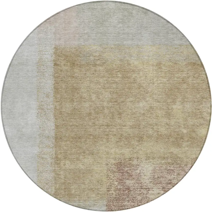 8' Gold Ivory And Gray Round Abstract Washable Indoor Outdoor Area Rug Photo 2
