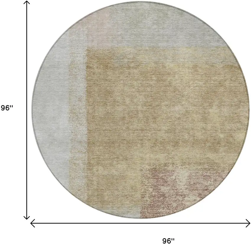 8' Gold Ivory And Gray Round Abstract Washable Indoor Outdoor Area Rug Photo 3