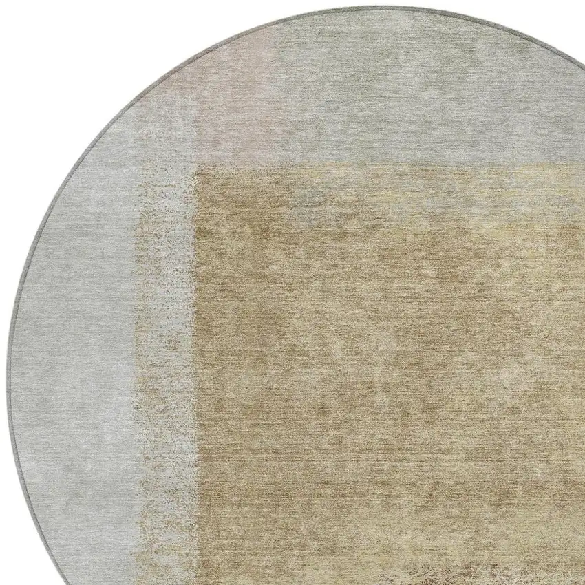8' Gold Ivory And Gray Round Abstract Washable Indoor Outdoor Area Rug Photo 7