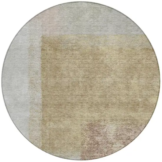 8' Gold Ivory And Gray Round Abstract Washable Indoor Outdoor Area Rug Photo 4