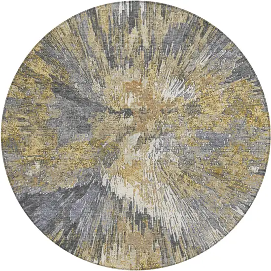 8' Gold Ivory And Gray Round Abstract Washable Indoor Outdoor Area Rug Photo 2