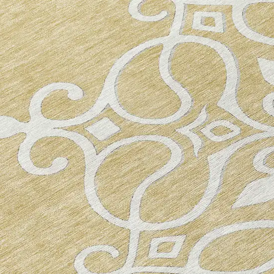 8' Gold Ivory And Gray Round Floral Medallion Washable Indoor Outdoor Area Rug Photo 8