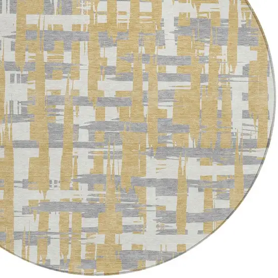 8' Gold Ivory And Gray Round Striped Washable Indoor Outdoor Area Rug Photo 4