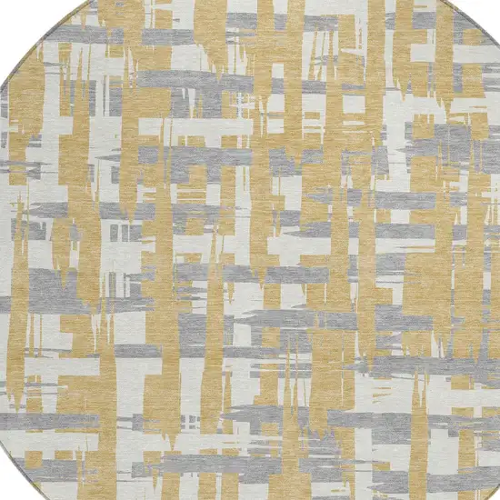 8' Gold Ivory And Gray Round Striped Washable Indoor Outdoor Area Rug Photo 9