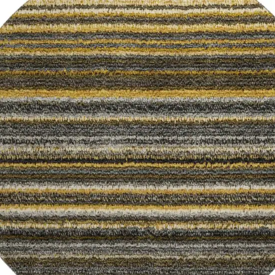 8' Gold Ivory And Gray Striped Washable Round Rug With UV Protection Photo 3