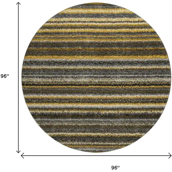 8' Gold Ivory And Gray Striped Washable Round Rug With UV Protection Photo 3