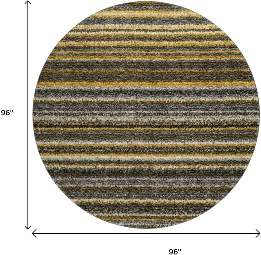 8' Gold Ivory And Gray Striped Washable Round Rug With UV Protection Photo 3