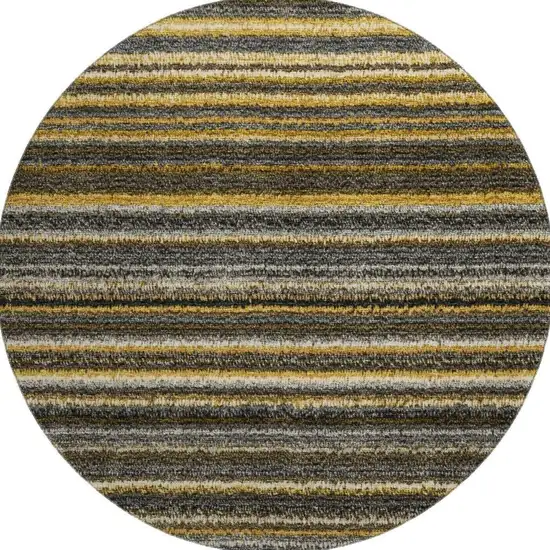 8' Gold Ivory And Gray Striped Washable Round Rug With UV Protection Photo 4