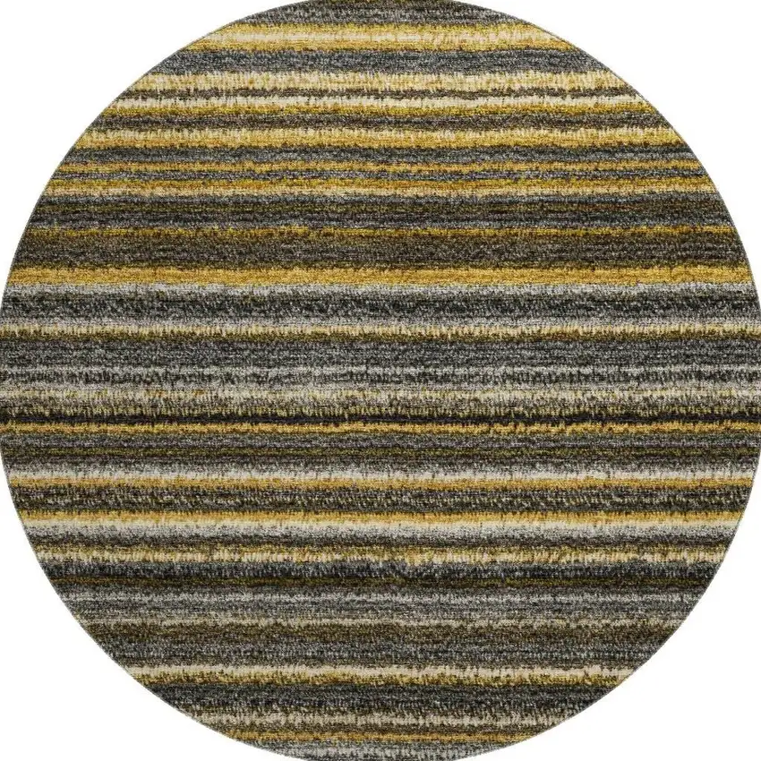 8' Gold Ivory And Gray Striped Washable Round Rug With UV Protection Photo 4