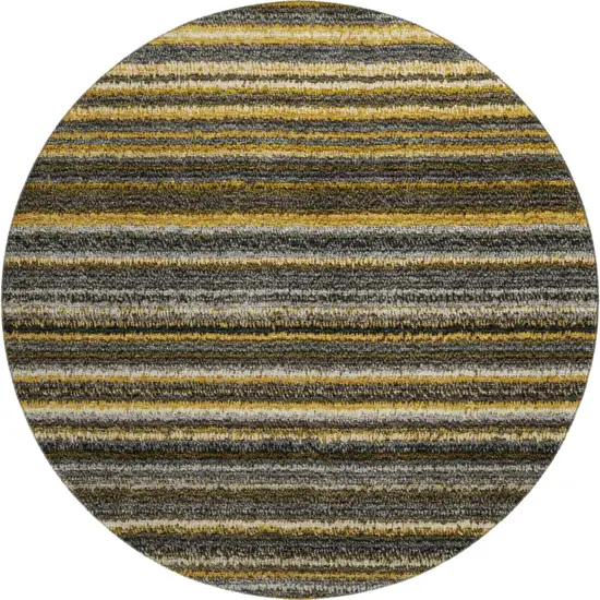 8' Gold Ivory And Gray Striped Washable Round Rug With UV Protection Photo 1
