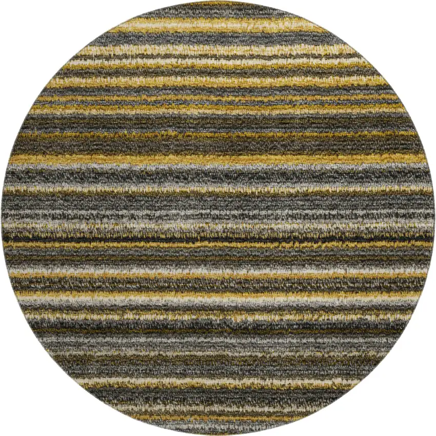 8' Gold Ivory And Gray Striped Washable Round Rug With UV Protection Photo 1