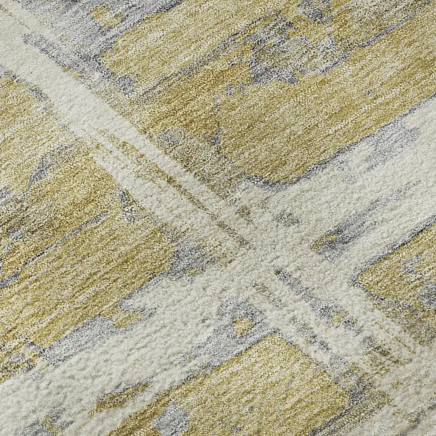 8' Gold Ivory And Gray Striped Washable Round Rug With UV Protection Photo 9