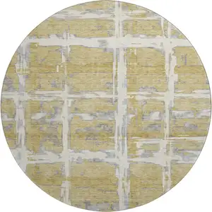 Photo of 8' Gold Ivory And Gray Striped Washable Round Rug With UV Protection