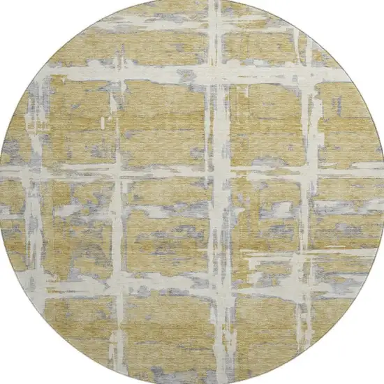 8' Gold Ivory And Gray Striped Washable Round Rug With UV Protection Photo 4